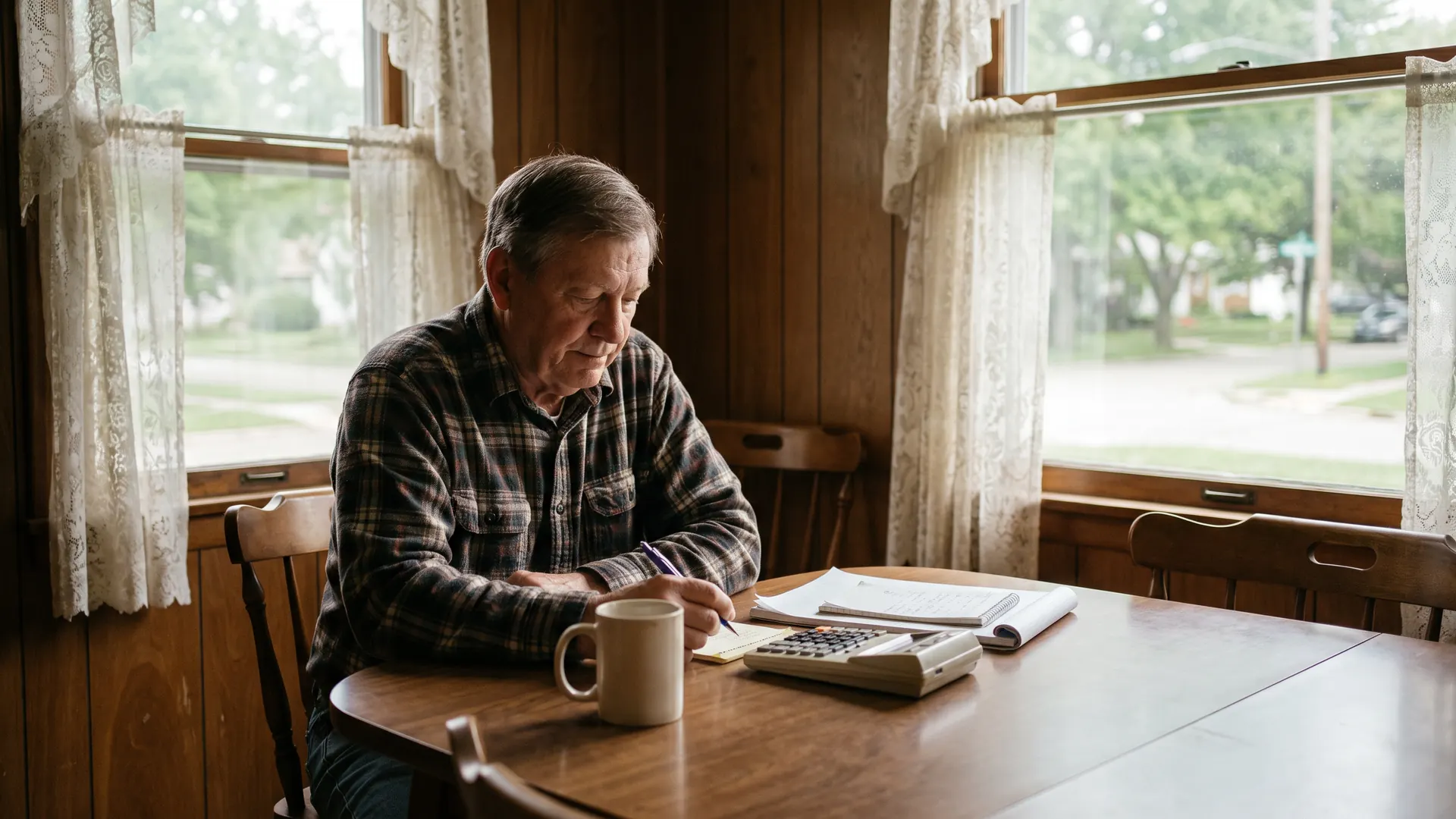 Homeowner at a dining table calculating an amortization schedule and extra principal payments