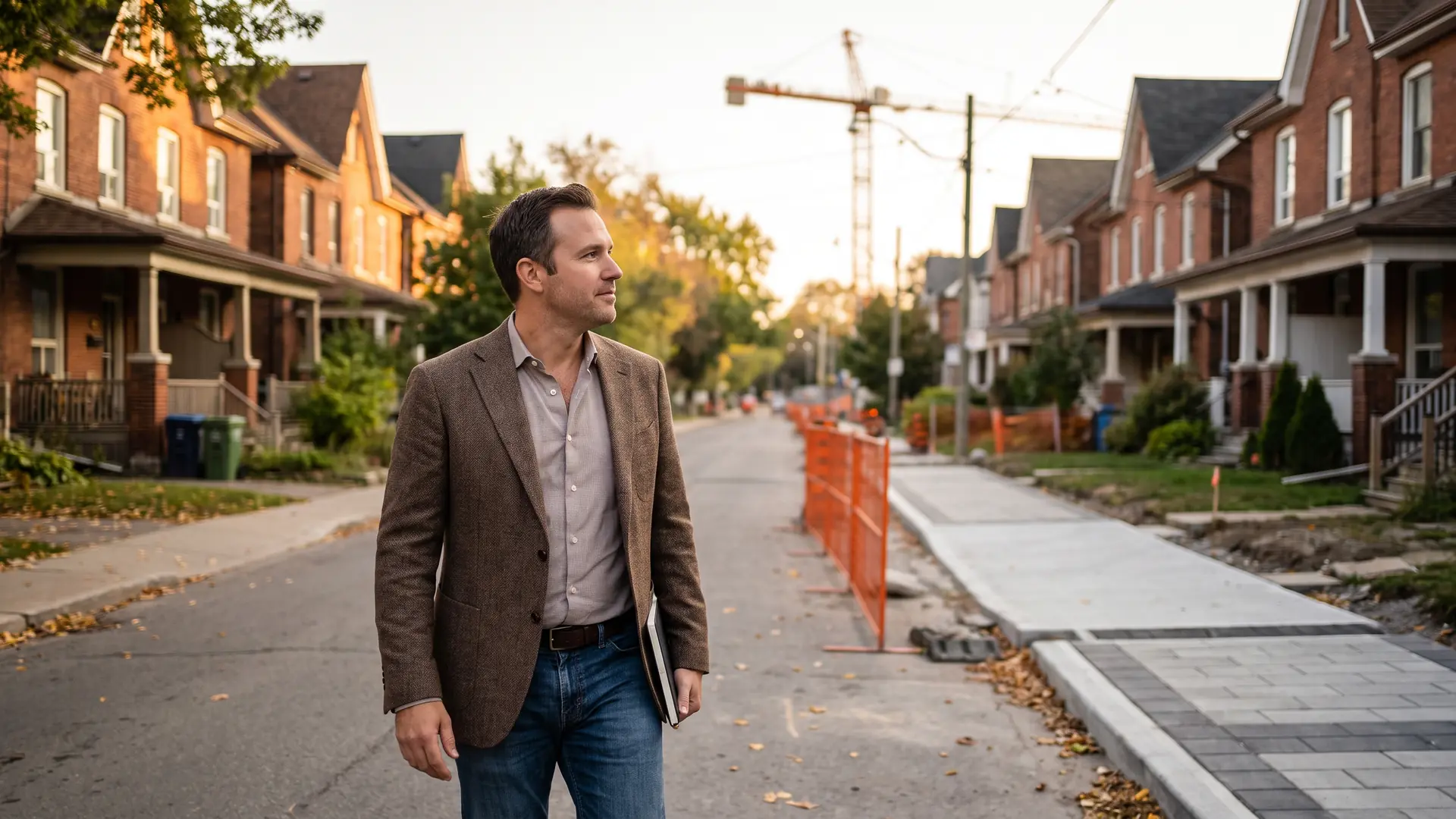 Real estate investor walking a rapidly changing neighborhood that illustrates emerging market growth potential