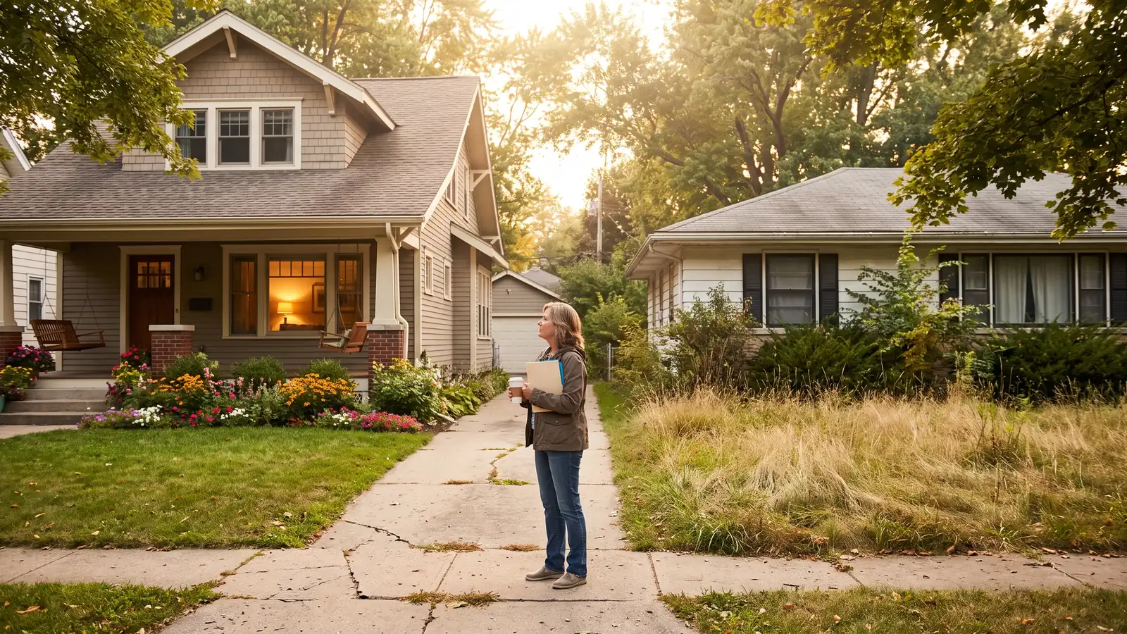 Buyer comparing a maintained short-sale home and a vacant foreclosure on the same street
