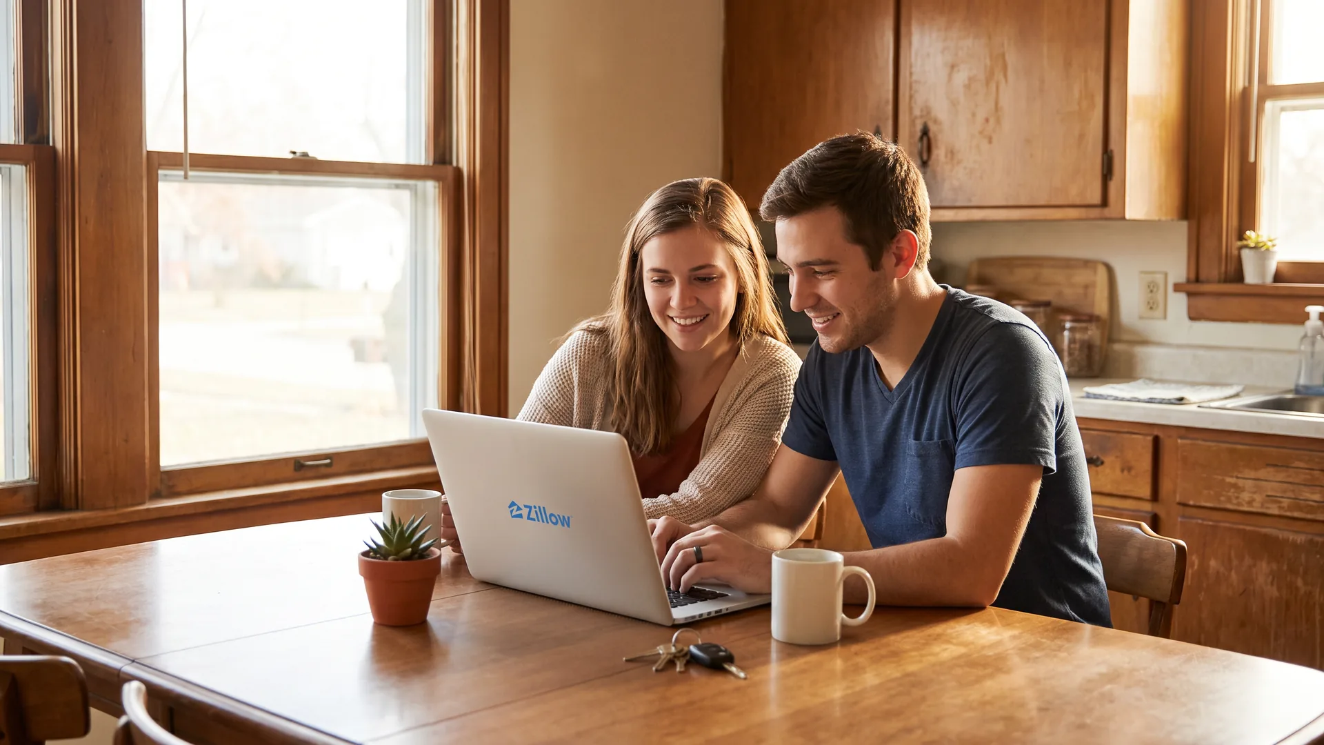 Couple reviewing finances at their kitchen table while learning how credit impacts buying a house