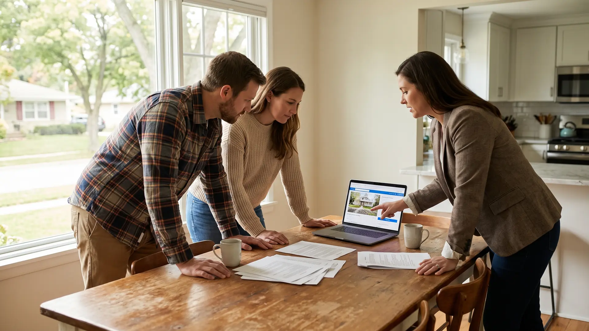 Buyers working with their agent on evidence for how to appeal a low appraisal on their new home