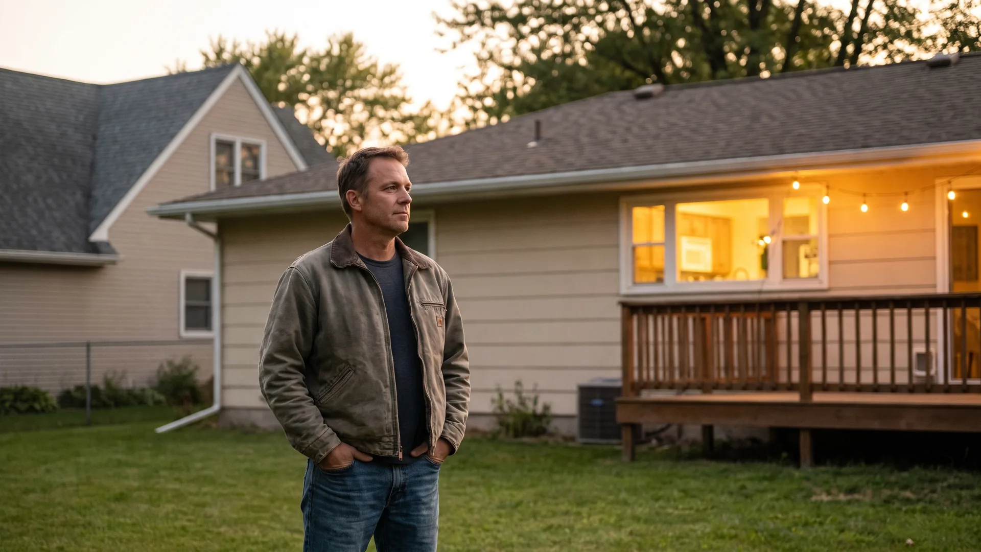 Homeowner in his backyard weighing how to refinance with negative equity on his mortgage