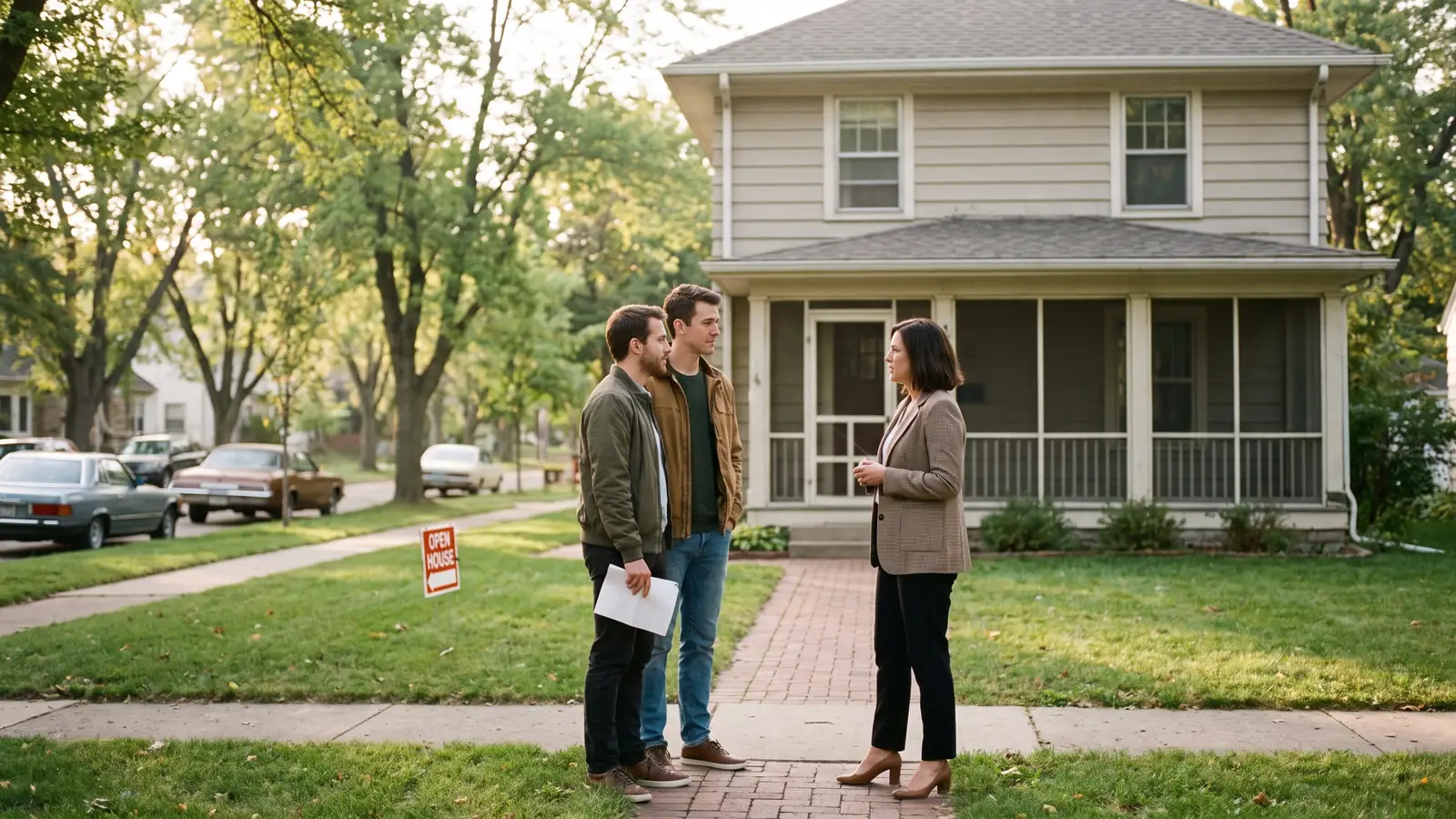 Buyers touring an open house with their agent after moving from mortgage prequalification to a full preapproval
