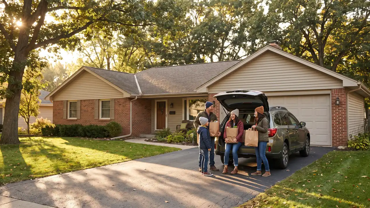Family outside a suburban ranch house that represents a typical single-family rental investment property