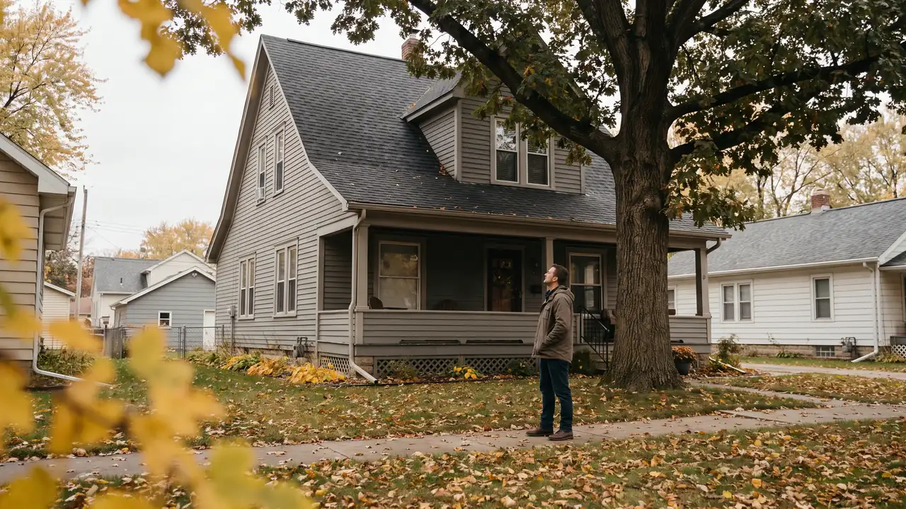 Investor studying an older two-story rental house, illustrating how real estate depreciation works
