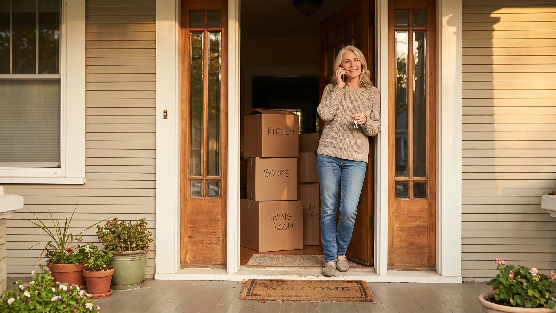 Seller checking her phone in an emptied doorway after closing, waiting on when a seller gets money after closing